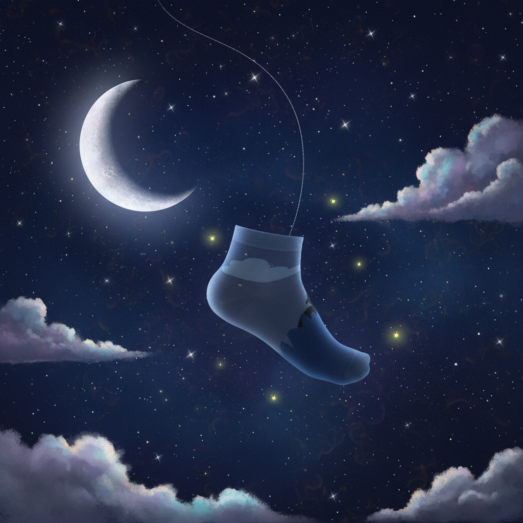 The Dream Sock Ankle Sock. Sock floating in the night sky with a crescent moon and stars. Feetishh Socks. 100% combed cotton socks india
