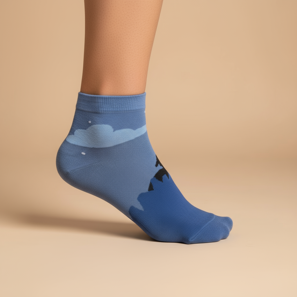 The Dream Sock Ankle Sock. dream sock with cloud design on a beige background. Feetishh. quirky socks gift india