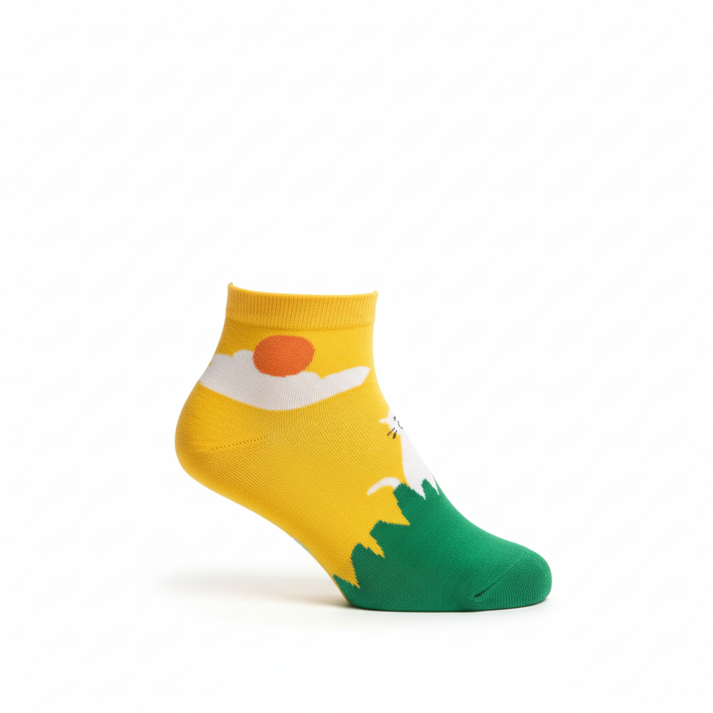 The Wake Sock Ankle Sock. Colorful sock with a design on a white background. Feetishh socks. Super soft socks india